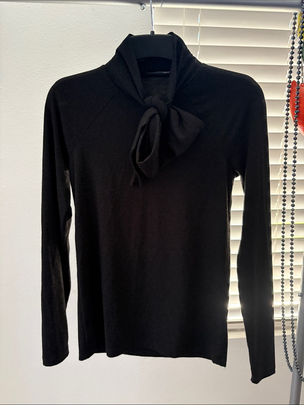 Black Tie-Neck Long Sleeve Women's Top